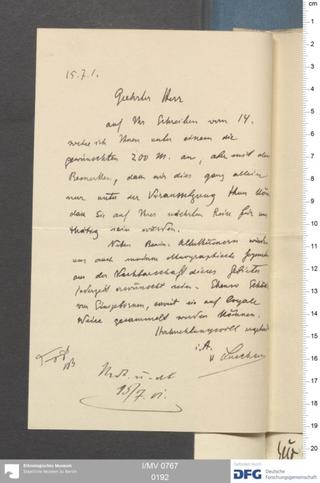 An archival document representing a Correspondence of 1 page(s)